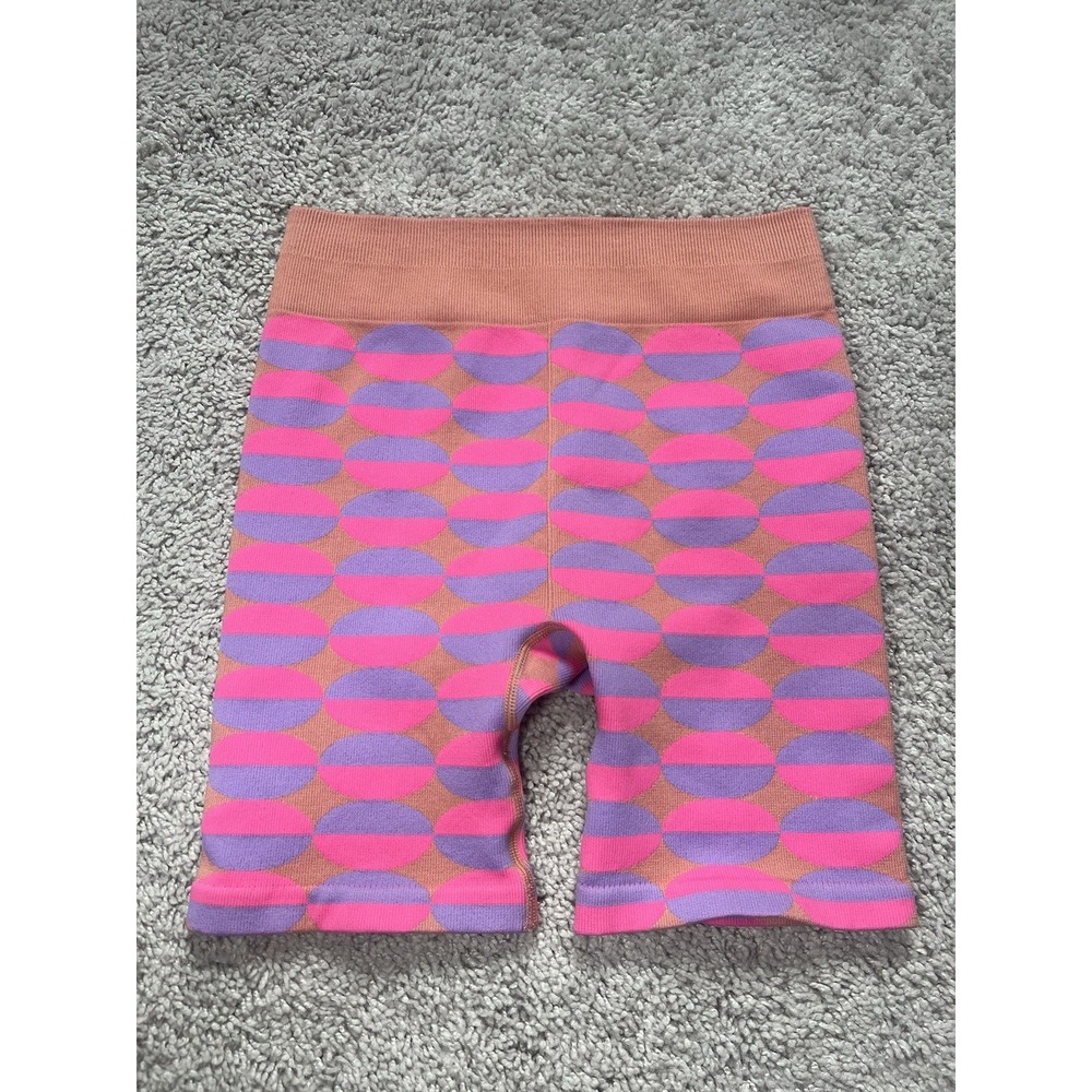 Fabletics Women's Size Medium Pink Rave Geo High Waisted Seamless Ribbed Shorts